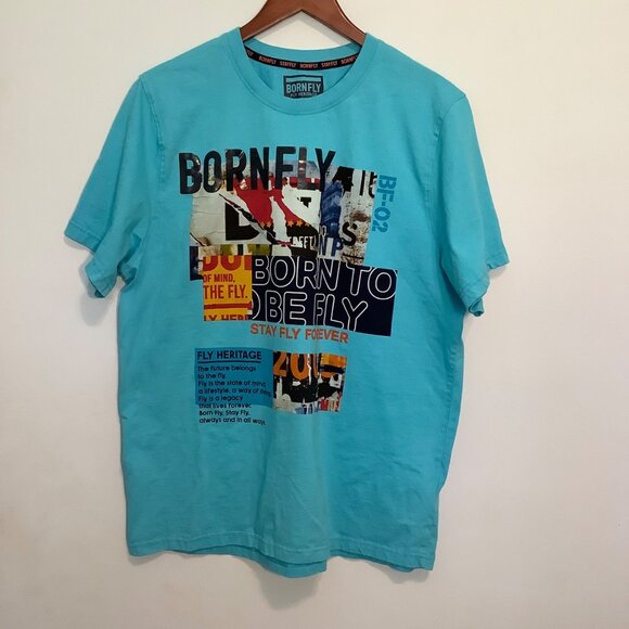 Born Fly Other - Born Fly Men’s T-Shirt XL Light Blue 100% Cotton Fly Heritage Graphic Tee